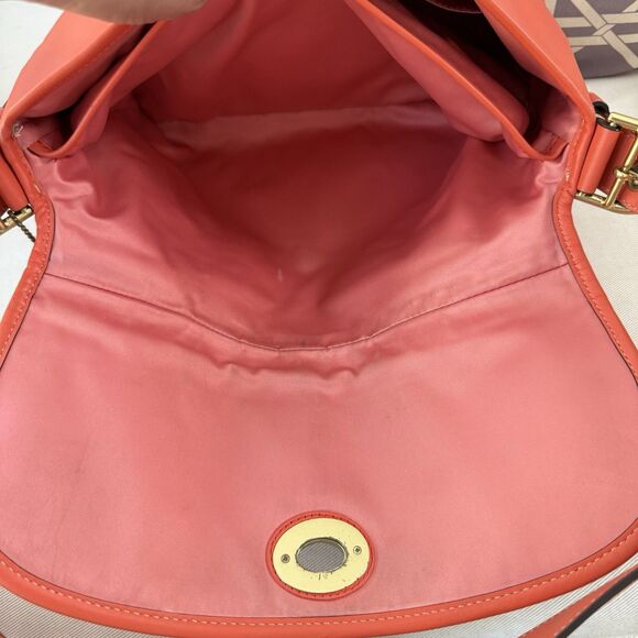 Auth Coach Leather Z23987 Medium Flap Shoulder Crossbody Duffle Bag Orange Coral - Picture 6 of 16